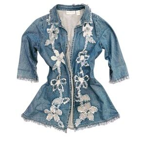 Vintage 90s unique denim floral embroidered jacket